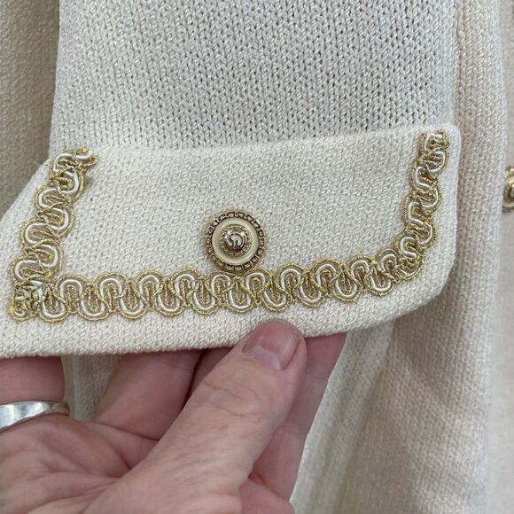 St John Collection Cream Santana Knitted Tweed Suit Set Blazer Skirt Size Small - Picture 3 of 15